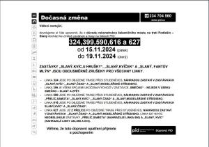 Objízdná trasa autobusu 627 -15.11.-19.11.2024